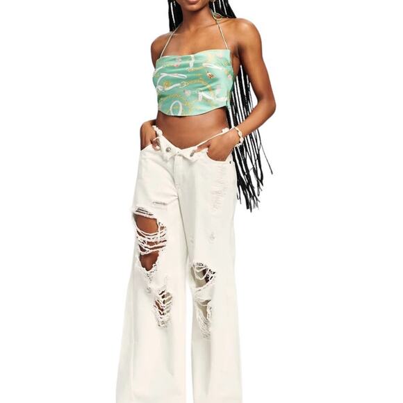 Ser.O.Ya Ellison Print Silk Top Green Nautical Size Large NWT - Picture 3 of 9